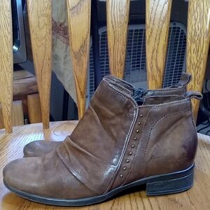 Miz Mooz Snap Brown Studded  Leather Zip Up Ankle Booties